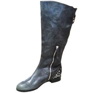 J. Litvack Gray Soft Leather Studded Moto Boots Sz 37.5/6.5